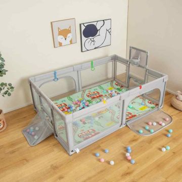 Playpen, 4 rings, 50 balls, Grey, 188 × 157 × 100 cm