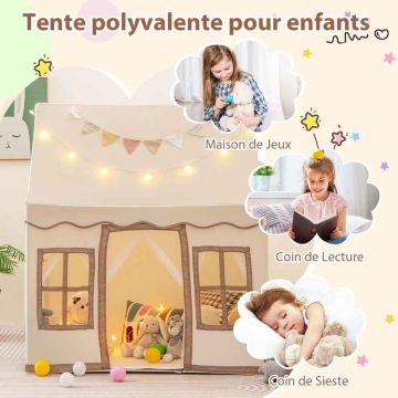 Leikkiteltta, 3–4 lapselle, Beige/ruskea, 120,65 × 101,6 × 137,16 cm
