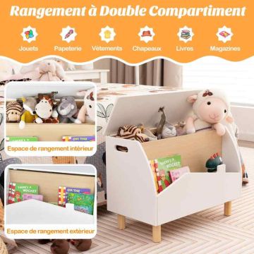 Toy box, 2 compartments and shelf, 60 × 33 × 37.5 cm