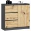 Lipasto K80 JERRY CLP, 1 ovi ja 3 laatikkoa, harmaa/tammi, 80 × 77 × 35 cm